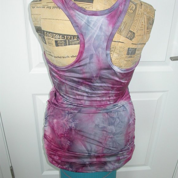 Purple and Grey Tie Dyed Tank Top with Rauched Sides - Picture 3 of 5
